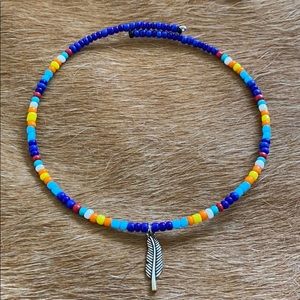 Feather Indian inspired beaded choker